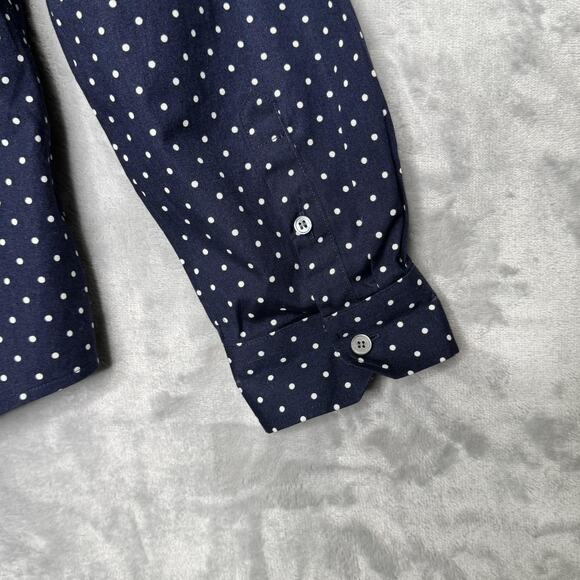 Talbots Shirt Womens 10P Navy Polka Dot Long Sleeve Button Up Wrinkle Resistant - Picture 4 of 9